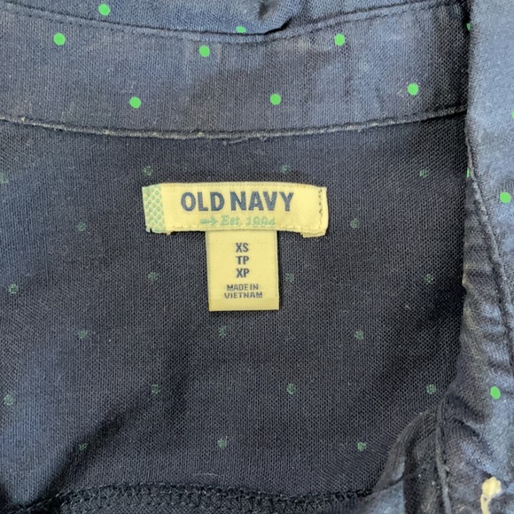 Old Navy Button Down Blue Shirt Green Polka Dot - Picture 8 of 10